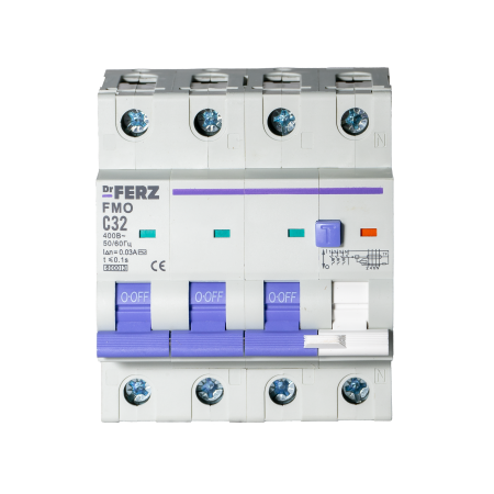 FMO-EL-3P+N 32A 30mA 6kA тип AC, х-ка C, 4M Диф. автомат